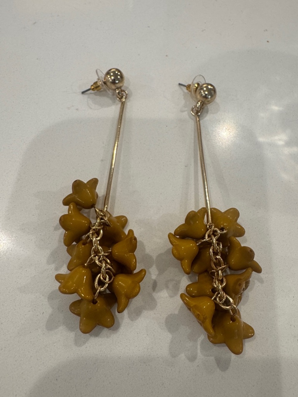 Gold-Tone Mustard Cluster Drop Earrings